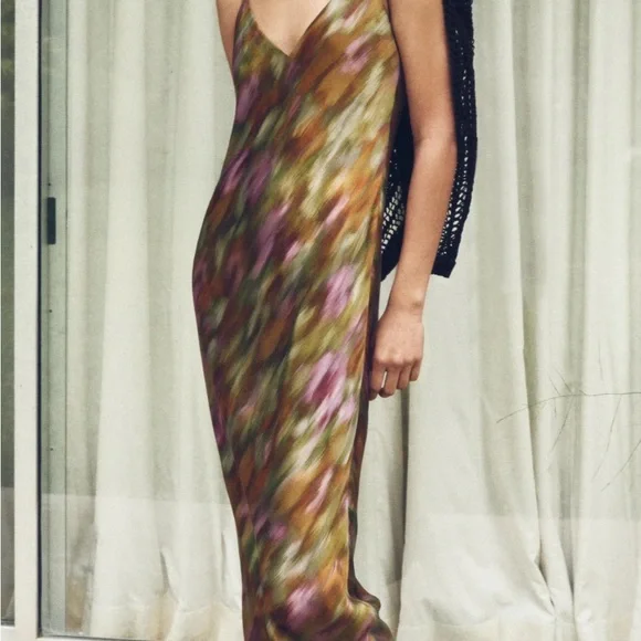 Zara Slip Dress Womens Small Tie Dye Satin Spaghetti Strap V Neck - Picture 7 of 9